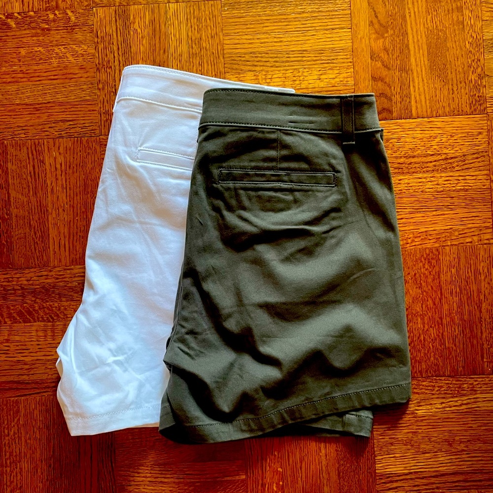 Lot of 2 NWT ANA size 10 twill shorts. White. Green.